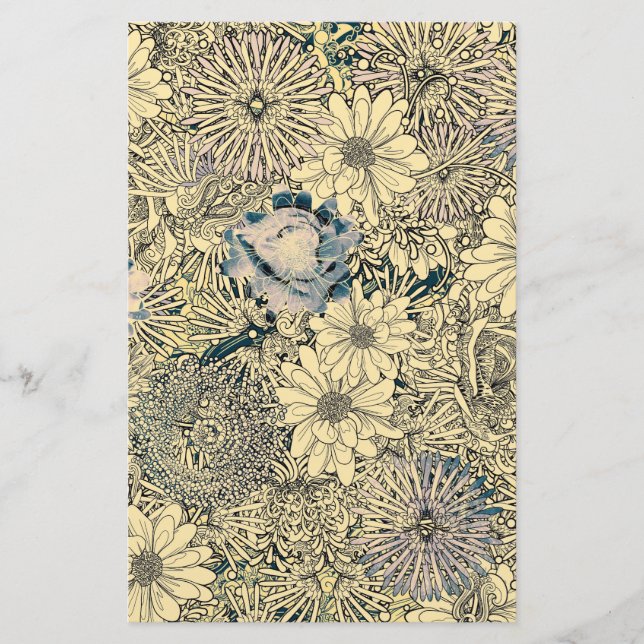 Vintage Illustrierte Blume Briefpapier (Vorderseite)