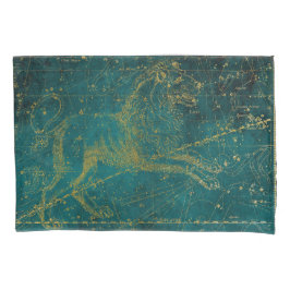 Vintage Illustrierte Green & Gold Lion Star Karte Kissenbezug