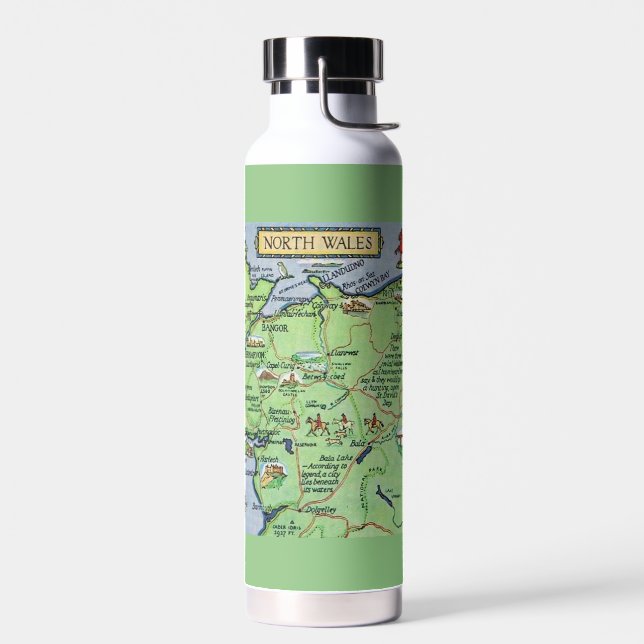Vintage Ilustrated Map von North Wales Trinkflasche (Links)