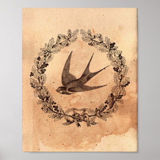 Vintage Image Bird Swallow Frame Tee Gestaltetes P Poster