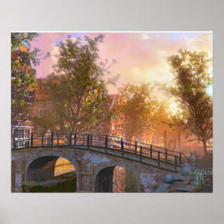 Vintage Image, Delft, Brücke über einen Kanal Poster