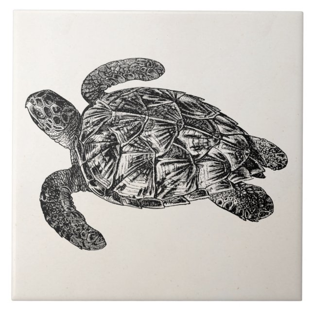 Vintage Imbricated Seeschildkröte - Fliese (Vorderseite)