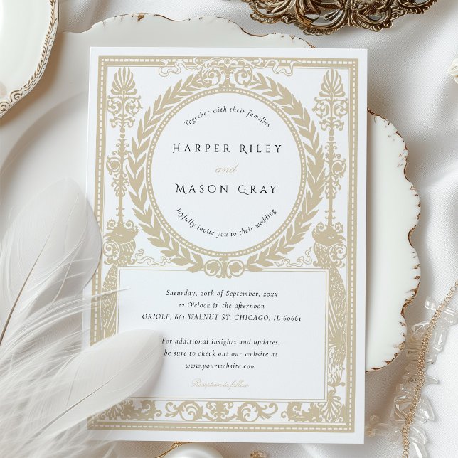 Vintage Imitate Gold Wedding Verziert Laurel Desig Einladung (Von Creator hochgeladen)