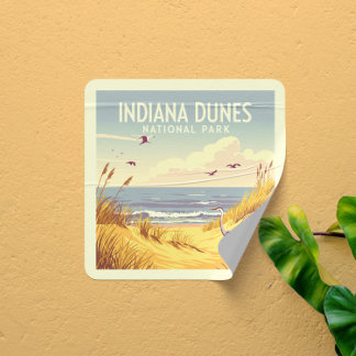Vintage Indiana Dunes Nationalpark Quadratischer Aufkleber