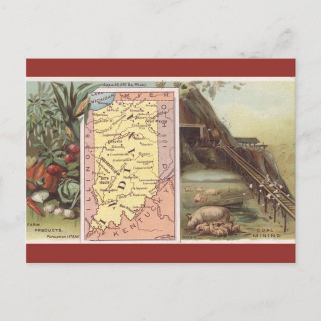 Vintage Indiana Map Postkarte (Vorderseite)
