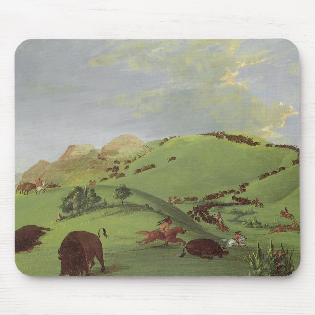 Vintage Indianer, Buffalo Chase von Catlin Mousepad (Vorne)