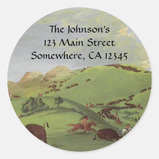 Vintage Indianer, Buffalo Chase von Catlin Runder Aufkleber (Vorderseite)