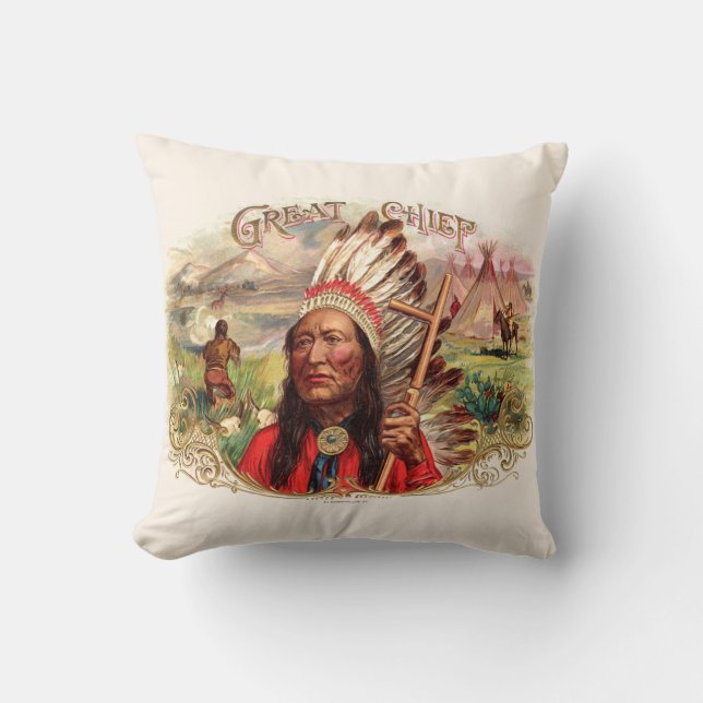 Vintage Indianer-Großer-Zigarrenschachtel Kissen (Vorderseite)