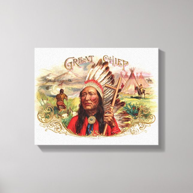 Vintage Indianer-Großer-Zigarrenschachtel Leinwanddruck (Vorderseite)