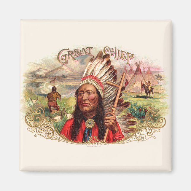 Vintage Indianer-Großer-Zigarrenschachtel Magnet (Vorne)