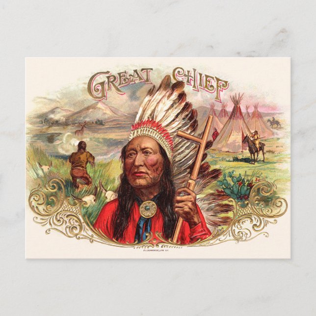 Vintage Indianer-Großer-Zigarrenschachtel Postkarte (Vorderseite)