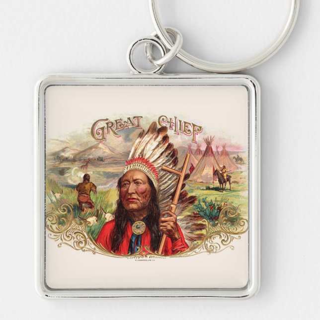 Vintage Indianer-Großer-Zigarrenschachtel Schlüsselanhänger (Vorne)