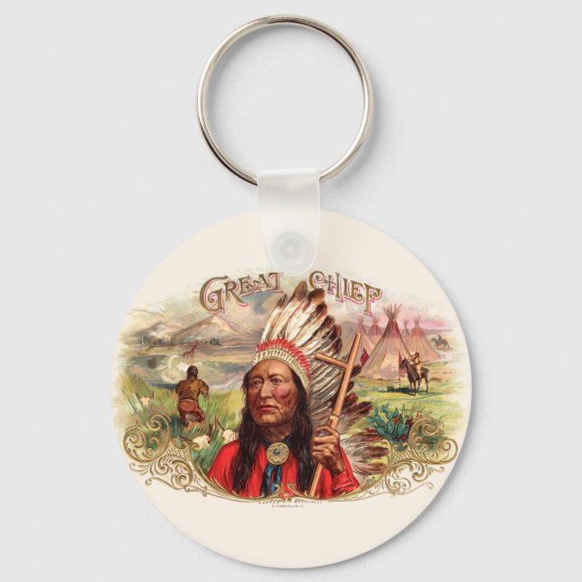 Vintage Indianer-Großer-Zigarrenschachtel Schlüsselanhänger (Vorderseite)