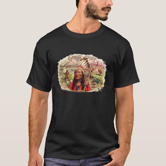 Vintage Indianer-Großer-Zigarrenschachtel T-Shirt (Vorderseite)