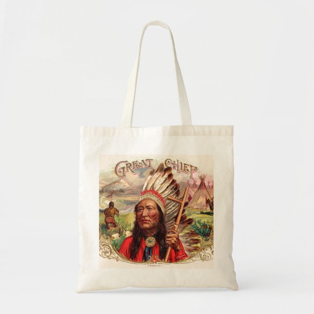 Vintage Indianer-Großer-Zigarrenschachtel Tragetasche (Vorne)