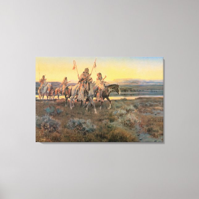 Vintage Indianer, Pieganer von CM Russell Leinwanddruck (Vorderseite)