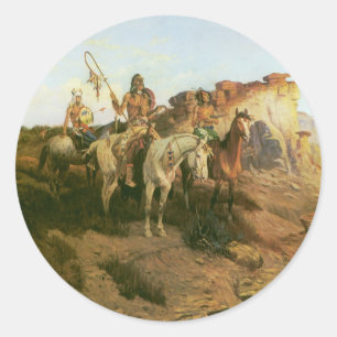 Vintage Indianer, Plünderer der Prärie, Seltzer, Runder Aufkleber