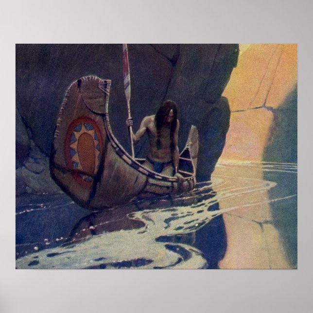 Vintage Indianerkanone Paddling Sun Classic Poster (Vorne)