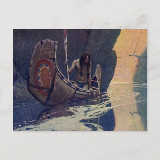 Vintage Indianerkanone Paddling Sun Classic Postkarte (Vorderseite)