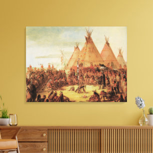 Vintage Indians, Sioux-Kriegsrat von Catlin Leinwanddruck