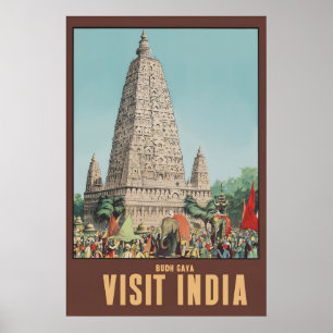 Vintage Indien Bodh Gaya Mahabodhi-Tempel Reise Poster