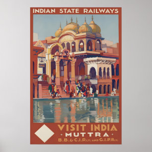 Vintage Indien Mathura Reiseplakat Indischer Bunde Poster