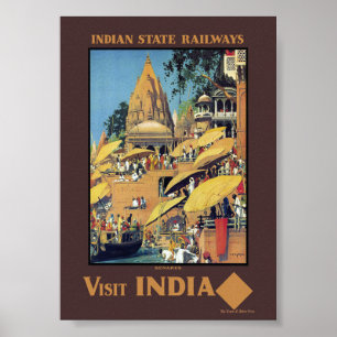 Vintage Indien Reiseplakat Varanasi Ganges 1930er Poster
