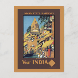 Vintage Indien Reiseplakat Varanasi Ganges 1930er Postkarte