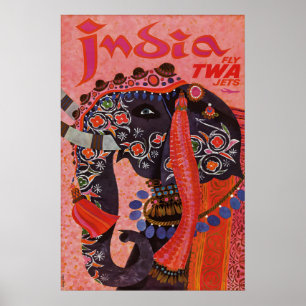 Vintage-Indien-Reiseplakatdruck, Elefantentourismu Poster