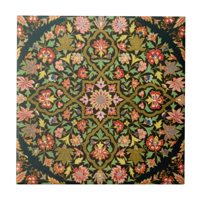 Vintage indische Blumenstickerei drucken Fliese (Vorderseite)