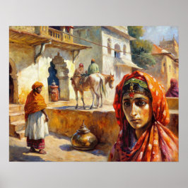 Vintage indische Dorfszene Poster