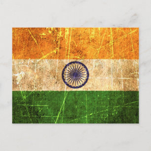 Vintage indische Flagge mit Kratzern Postkarte