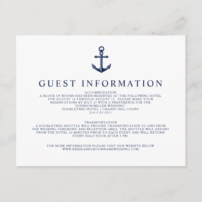 Vintage Informationen zu den Ankergastdaten Begleitkarte (Vorderseite)