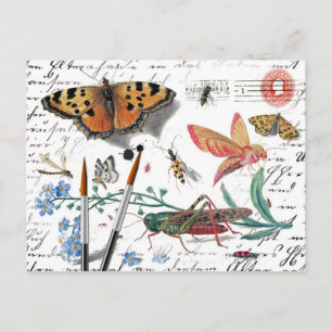 Vintage Insekt Letter and postmark Postkarte