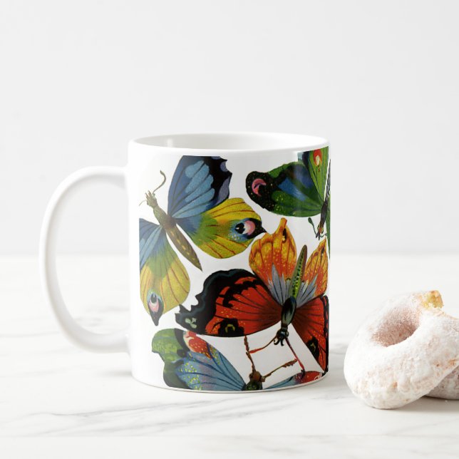 Vintage Insekten oder Bugs, schöne Schmetterlinge Kaffeetasse (Mit Donut)