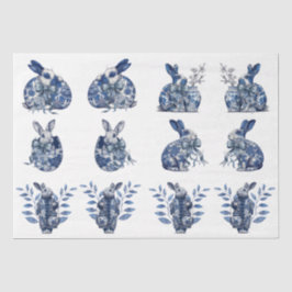 Vintage Inspired Blue & White Rabbits Decoupage Seidenpapier