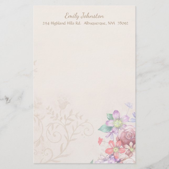 Vintage Inspirierte Blume für kundenspezifische Be Briefpapier (Vorderseite)