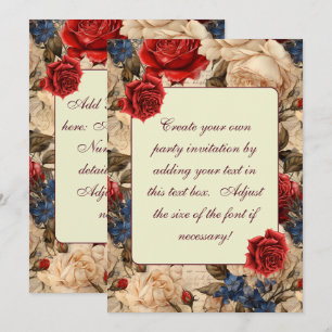 Vintage Inspirierte Rote Rose und Garten Florals Einladung