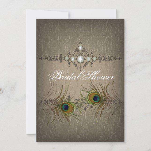 Vintage invitation chic paon douche nuptiale (Devant)