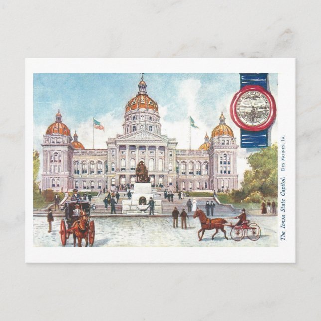 Vintage Iowa-Hauptstadt mit Siegel Postkarte (Vorderseite)