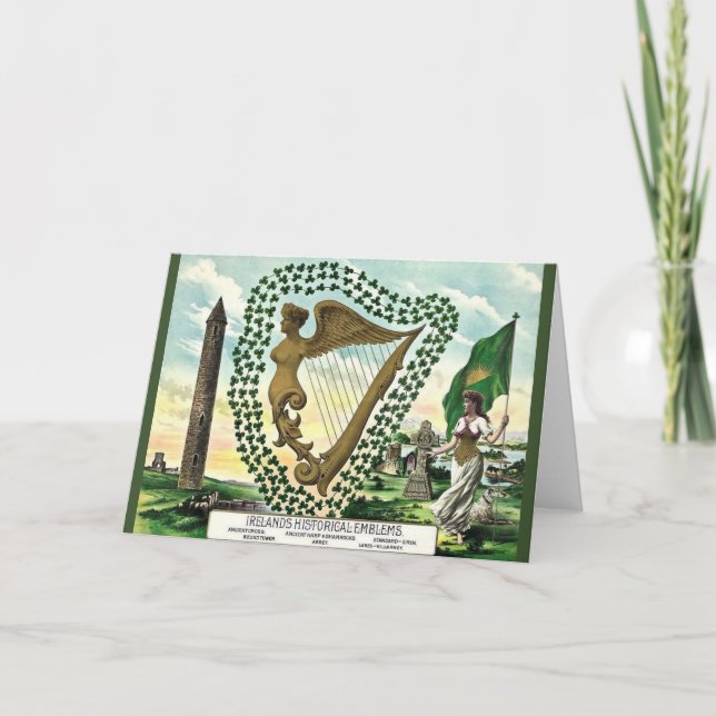 Vintage irische historische Embleme St. Patrick's  Karte (Vorderseite)