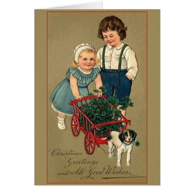 Vintage irische Kleeblatt-Weihnachtsgruß-Karte (Vorne)