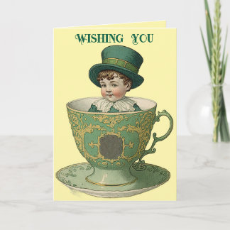 Vintage-irischer Junge in Teetasse Grußkarte Karte