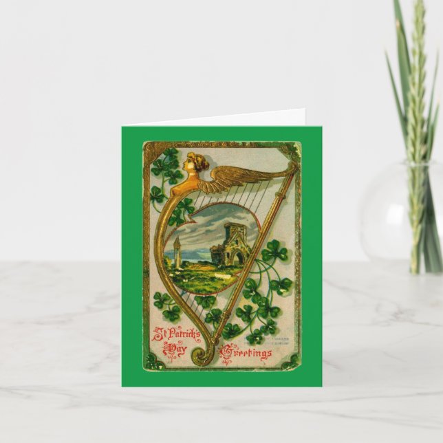Vintage Irish Harp Holiday Card Feiertagskarte (Vorderseite)