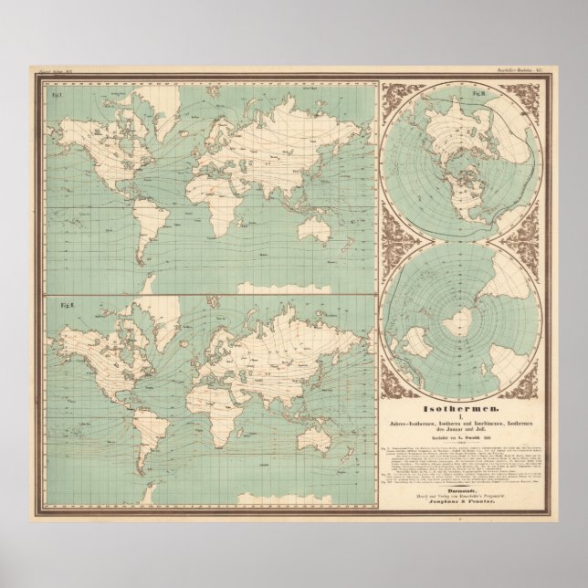 Vintage Isotherm-Karte (1850) Poster (Vorne)