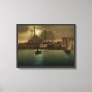 Vintage Istanbul im Mondlicht - Malerei Leinwanddruck