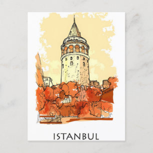 Vintage-Istanbul-Turm-Türkei-Reise-Aquarell Postkarte