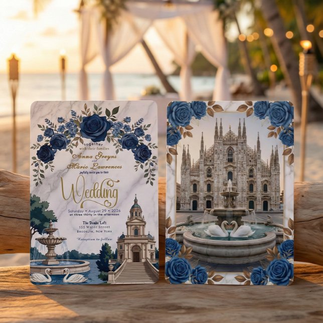 Vintage Italian Cathedral & Swans Wedding Einladung (Von Creator hochgeladen)