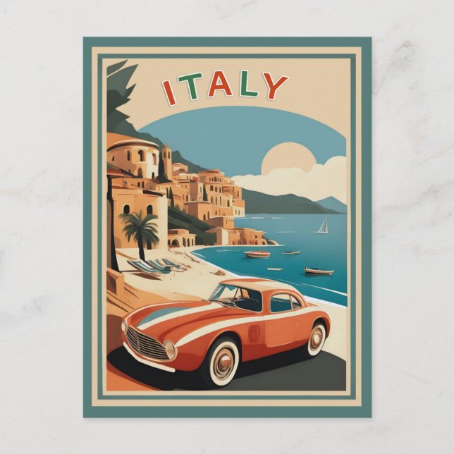 Vintage Italien Italienische Küste Strandwagen Postkarte (Vorderseite)