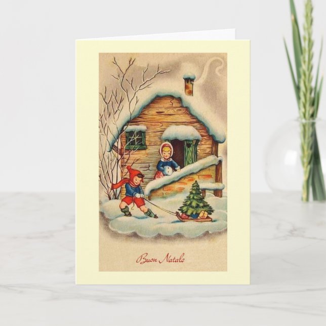 Vintage Italiener Buon Natale Weihnachtskarte Feiertagskarte (Vorderseite)